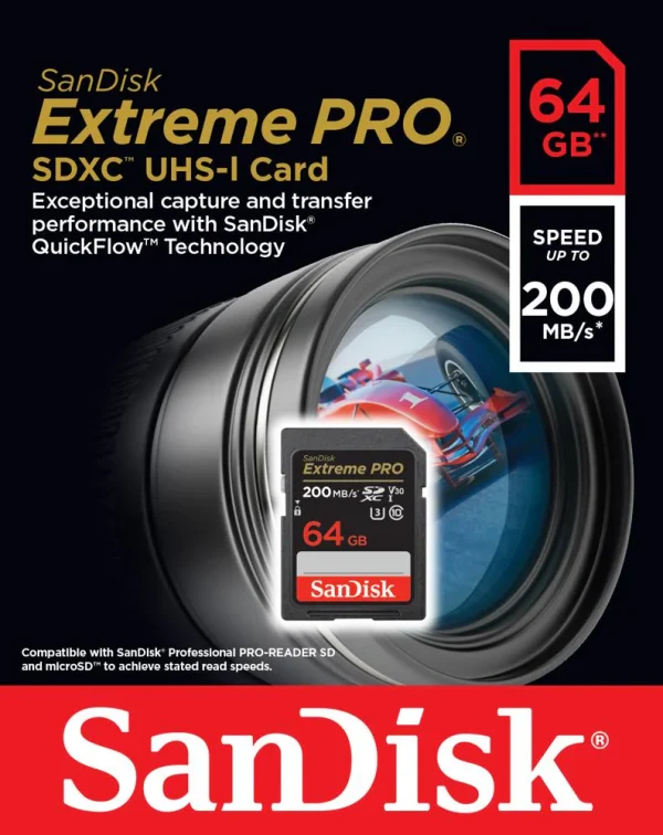 SanDisk 64GB SDXC Extreme PRO UHS-I 200MB/s V30 U3