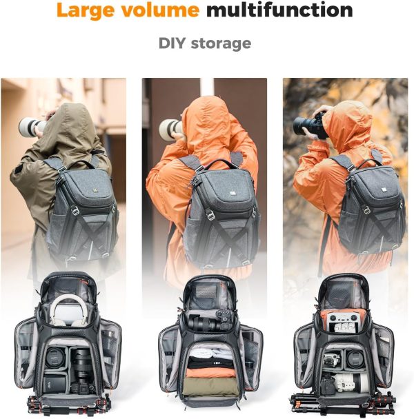 K & F Alpha Backpack 25L Single & Double Shoulder Free Switch Photography Bag, Fits 16" Laptop & Tripod for DSLR/SLR with Raincover - Image 4
